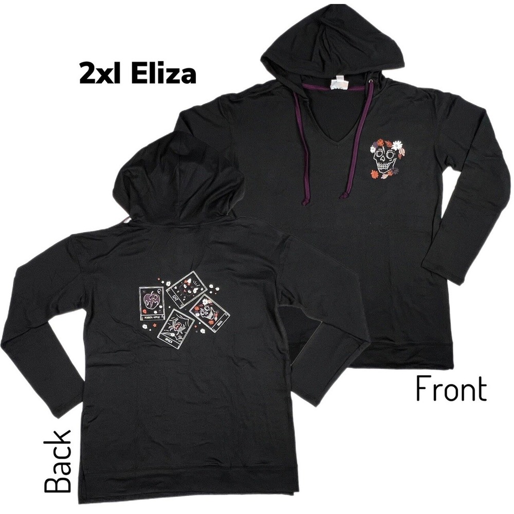 2xl LuLaRoe Eliza Hooded Top Halloween Front Back Skull Cards Black Fit 22/24